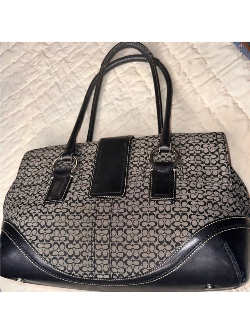 Coach Black and Gray Signature Jacquard Tote with Buckle Accent - Picture 2 of 11
